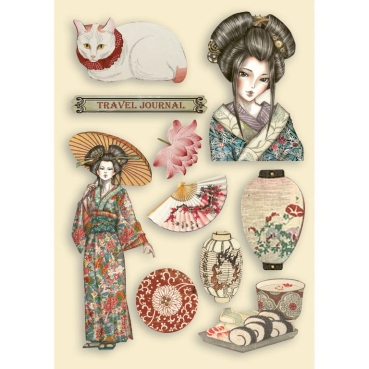 Stamperia Coloured  Wooden Shape A5 Sir Vagabond in Japan Lady
