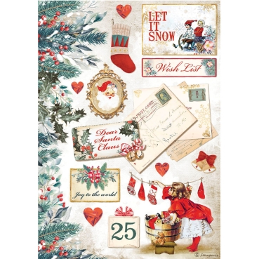 Stamperia A4 Rice Paper Reispapier Romantic Christmas Let it Snow Cards