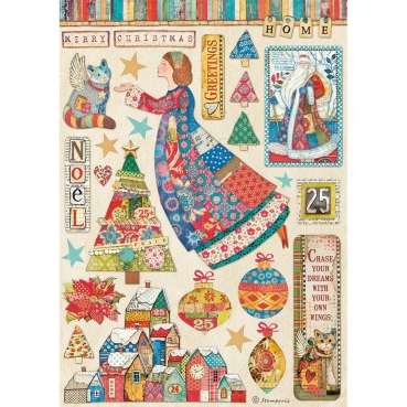 Stamperia A4 Rice Paper Reispapier Christmas Patchwork Elements