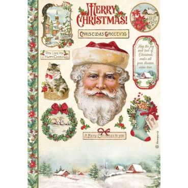 Stamperia A4 Rice Paper Reispapier Classic Christmas Santa Claus
