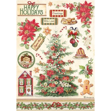 Stamperia A4 Rice Paper Reispapier Classic Christmas Tree