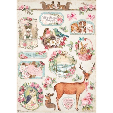 Stamperia A4 Rice Paper Reispapier Pink Christmas Deer
