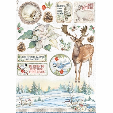 Stamperia A4 Rice Paper Reispapier Winter Tales Poinsetta