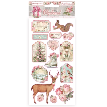 Stamperia Chipboard 15 x 30 cm 15 Stück Pink Christmas