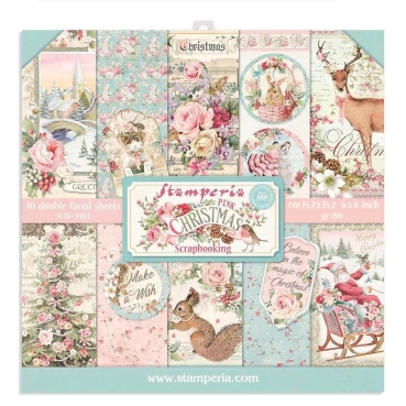 Stamperia Extra Small Paper Pad / 10 Papiere Pink Christmas