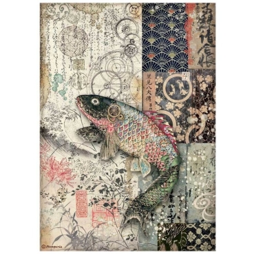 Stamperia A4 Rice Paper Reispapier Sir Vagabond in Japan mechanical fish