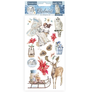 Stamperia Chipboard 15 x 30 cm 15 Stück Winter Tales Christmas Elements