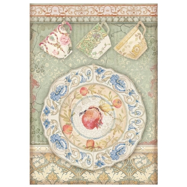 Stamperia A4 Rice Paper Reispapier Casa Granada Plate and Cups