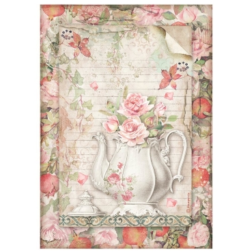 Stamperia A4 Rice Paper Reispapier Casa Granada Teapot with Flowers