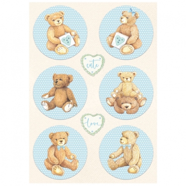 Stamperia A4 Rice Paper Reispapier Daydream rounds bear blue