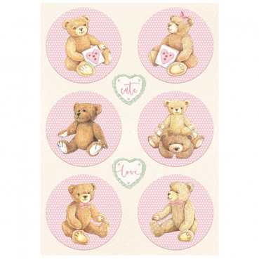 Stamperia A4 Rice Paper Reispapier Daydream rounds bear pink