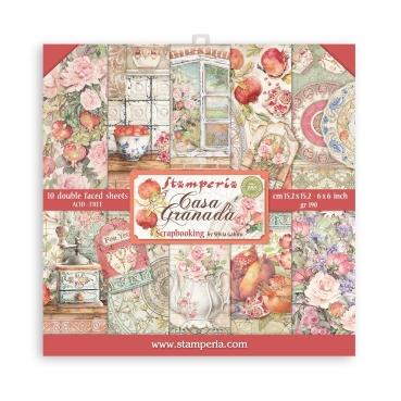 Stamperia Extra Small Pad 6 x 6 Inch mit 10 doppelseitig bedruckten Papieren Casa Granada