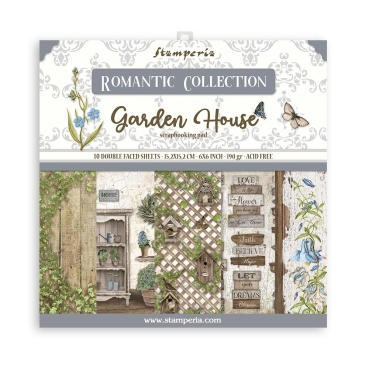 Stamperia Extra Small Pad 6 x 6 Inch mit 10 doppelseitig bedruckten Papieren Romantic Garden House