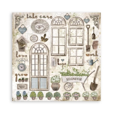 Preview: Stamperia Extra Small Pad 6 x 6 Inch mit 10 doppelseitig bedruckten Papieren Romantic Garden House