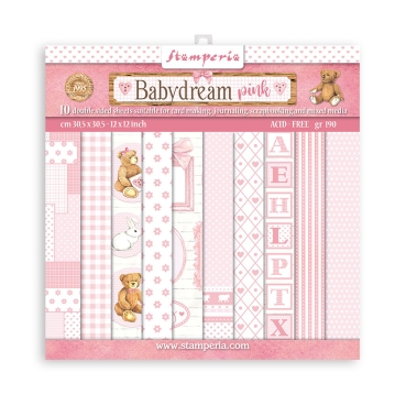 Stamperia 12 x 12 inch Paper Pack / Papiere BabyDream Pink