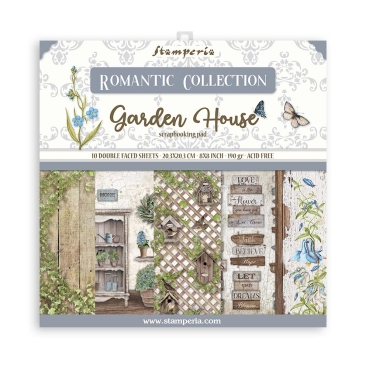 Stamperia 8 x 8 inch Small Paper Pad / 10 Papiere Romantic Garden House