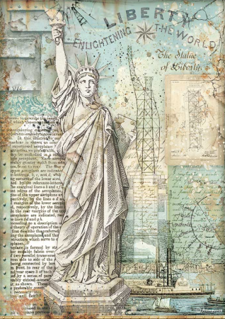 Stamperia A4 Rice Paper Reispapier Sir Vagabond Aviator Statue of Liberty