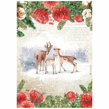 Stamperia A4 Rice Paper Reispapier Romantic Home for the Holidays Deers
