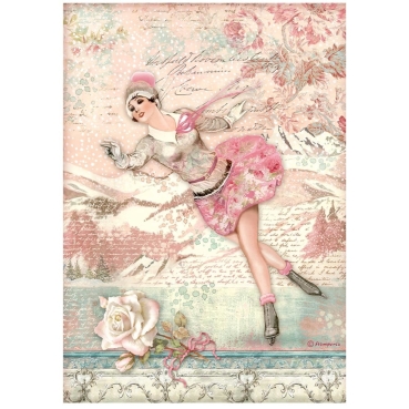 Stamperia A4 Rice Paper Reispapier Sweet Winter Ice Skaters