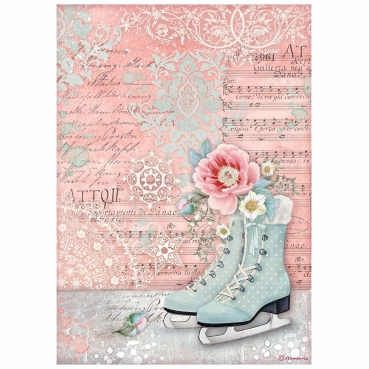 Stamperia A4 Rice Paper Reispapier Sweet Winter Ice Skates