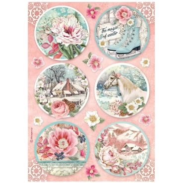 Stamperia A4 Rice Paper Reispapier Sweet Winter Rounds