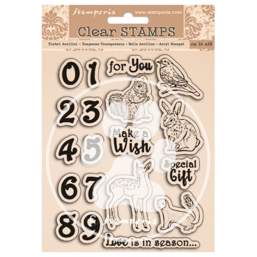 Acrylic Stamp Acrylstempel Romantic Cozy Winter Numbers and Animals