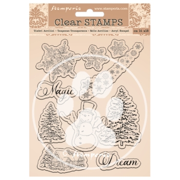 Acrylic Stamp Acrylstempel Romantic Home for the Holidays Snowflakes, Tree