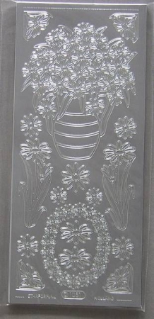 Stickerbogen Vase mit Blumen silber