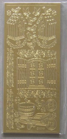 Stickerbogen Schubkarre und Vogelhaus gold
