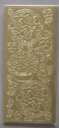 Stickerbogen Blumen und Blumen in Kreisen gold
