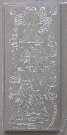 Stickerbogen Baum Vogelhaus, Tannen, Tiere silber