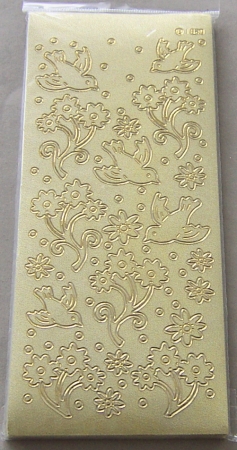 Stickerbogen 10 x 23 cm Vögel und Blumen gold-perlmutt-gold