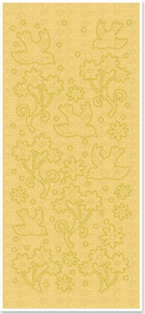 Preview: Stickerbogen 10 x 23 cm Vögel und Blumen gold-perlmutt-gold