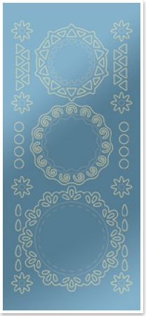 Preview: Stickerbogen 10 x 23 cm Spitzendecken rund Gold-Spiegelfolie blau