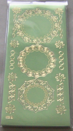 Stickerbogen 10 x 23 cm Spitzendecken rund Gold-Spiegelfolie grün