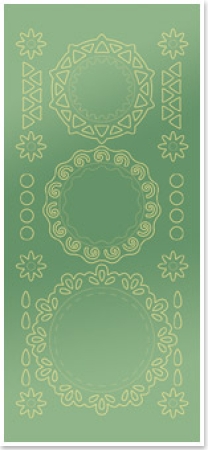 Preview: Stickerbogen 10 x 23 cm Spitzendecken rund Gold-Spiegelfolie grün