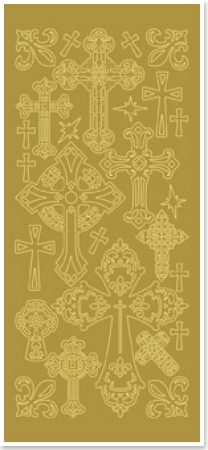 Preview: Stickerbogen 10 x 23 cm Kreuze filigran, gold - gold