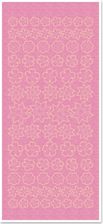 Preview: Stickerbogen 10 x 23 cm Kleine Blüten gold-perlmutt-rosa