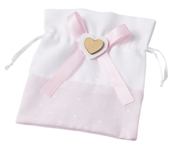 Deko-Stoffbeutel mit Herz 12 x 14 cm rosa