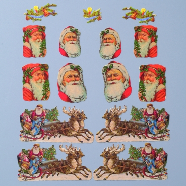 Glanzbilder Set Weihnachtsmann / Schlitten Streuer