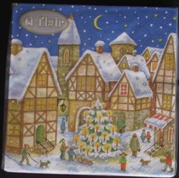 Serviette Weihnachtdorf bei Nacht je Stück