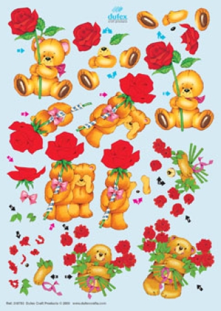 Dufex 3 D Stanzbogen Teddys mit Rosen