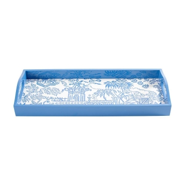 Preview: Caspari Bar Tablett Lack Rechteckig Blue Pagoda Toile