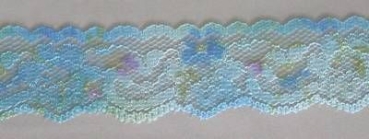 Goldzack Spitze bedruckt 28 mm blau gemustert