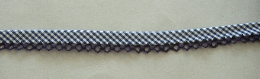 Vichyband mit Häkelborte 15 mm je Meter marine-weiss