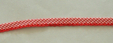 Vichyband mit Häkelborte 15 mm je Meter rot