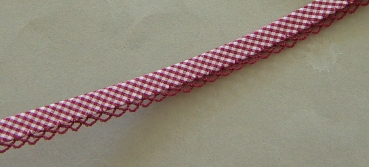 Vichyband mit Häkelborte 15 mm je Meter bordeaux