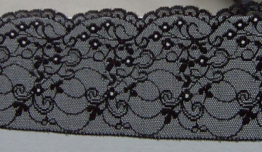 Preview: Elastische Raschelspitze 80 mm je Meter schwarz