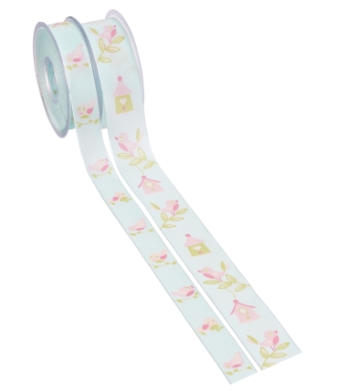 Band Vögel 25 mm pro Meter mint / rose