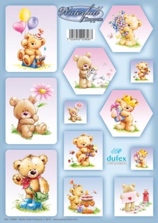 Reddy Cards Dufex Stanzbogen Set für Wasserfallkarten Motiv Teddybärchen